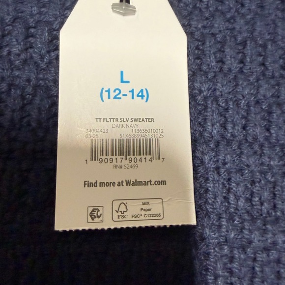 Time and Tru Flutter Sleeve Sweater Set 2PK L Navy Beige Contrast Trim - Picture 7 of 11